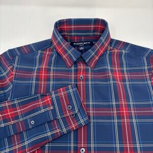 Mizzen & Main Leeward Small Blue Red Plaid Check Trim Long Sleeve Button Shirt